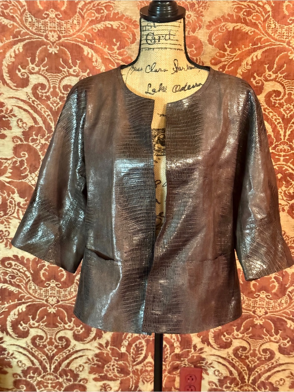 Lafayette 148 New York Shimmering Brown Cropped Leather Jacket